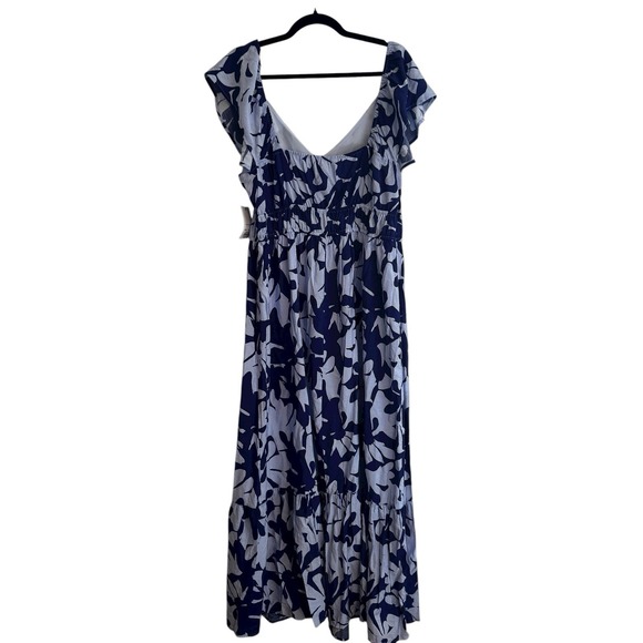 NWT Nine West Blue Floral Maxi Dress Off The Shoulders XL Cottagecore Boho - Picture 1 of 3